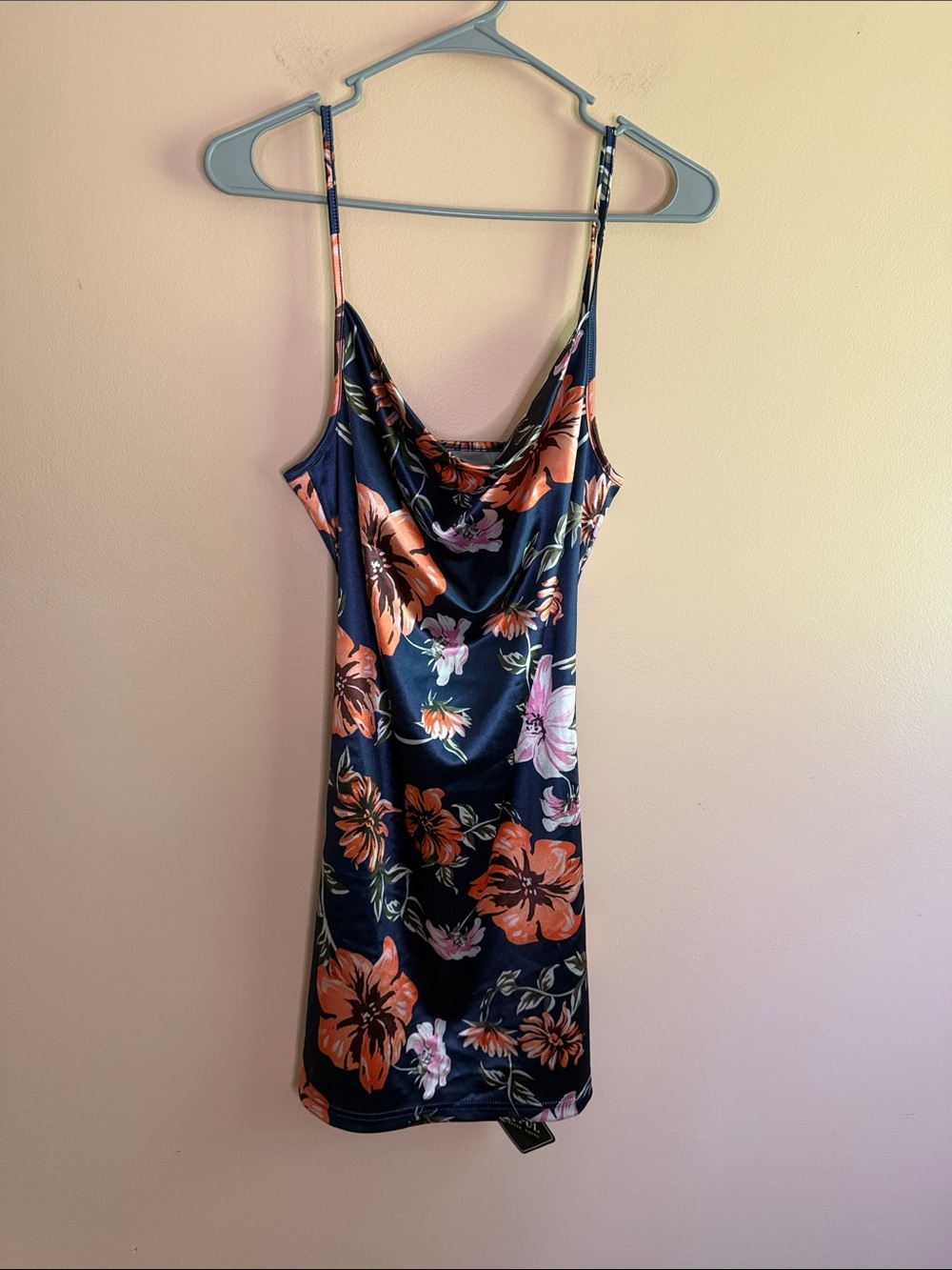 Zaful Navy Mini Dress with Coral and Pink Floral Print